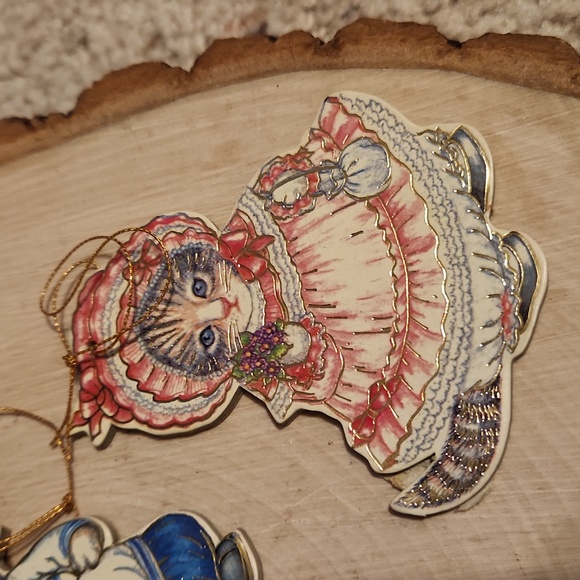 Vintage Kitty Cucumber Set 5 Ornaments 1983 - Picture 5 of 7